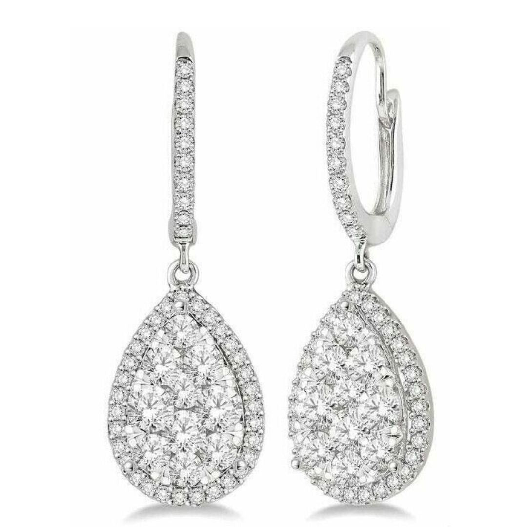 1.40Ct Round Lab Grown Diamond Dangle Drop Earrings in White Gold