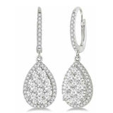 Boucles d'oreilles pendantes en or blanc serties de diamants ronds de laboratoire de 1,50 carat