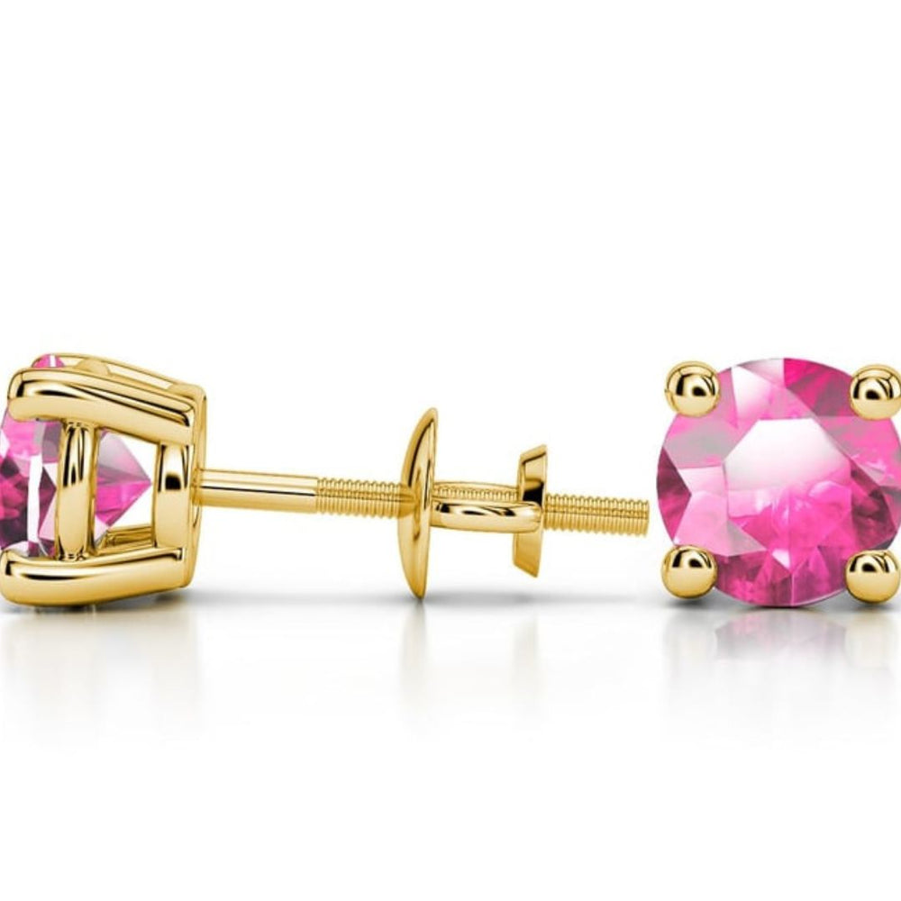 Stud Earrings with Pink Sapphire Round Solitaire
