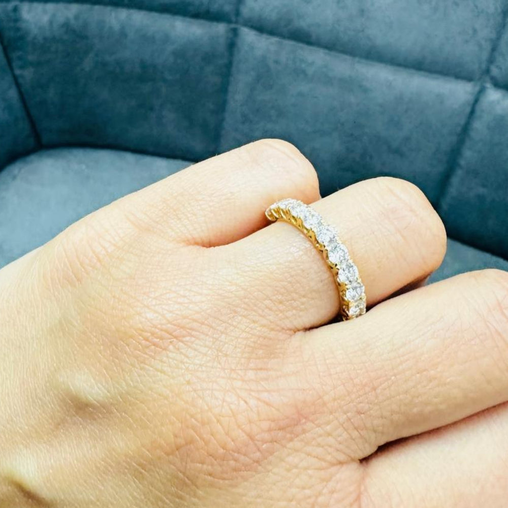 Elegant 18K Gold Half Eternity Diamond Ring, Round Cut Lab Diamond U Setting Ring