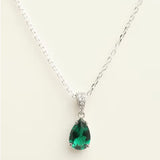 2.40Ct Lab Grown Pear Emerald Solitaire Diamond Pendant in Silver