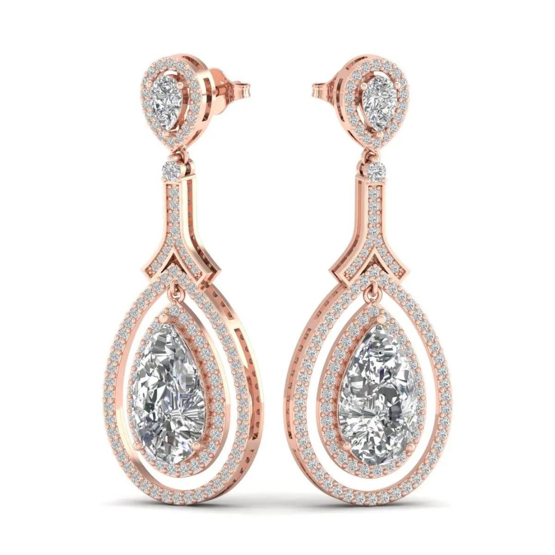 6.00Ct Lab Grown Diamond Pear Drop Dangle Earrings in Rose Gold