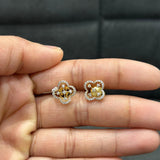 0.40 Carat Natural Diamond Clover Shape 18K Yellow Gold Stud Earring for Women