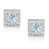 0.27Ct Lab Grown Diamond Solitaire Aquamarine Princess Halo Stud Earrings in Gold