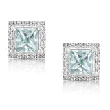 0.27Ct Lab Grown Diamond Solitaire Aquamarine Princess Halo Stud Earrings in Gold