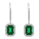 0.25Ct Lab Grown Diamond Emerald Dangle Drop Earrings in Silver