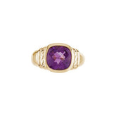 Cushion Amethyst Solitaire Ring in Yellow Gold