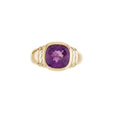 Cushion Amethyst Solitaire Ring in Yellow Gold