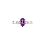 Pear Amethyst Three Stone Ring with Diamond Accents in White Gold