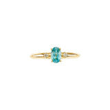 Oval Blue Zircon & Diamond Three Stone Ring in Yellow Gold