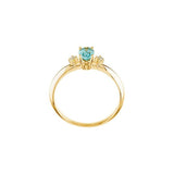 Oval Blue Zircon & Diamond Three Stone Ring in Yellow Gold