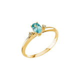 Oval Blue Zircon & Diamond Three Stone Ring in Yellow Gold