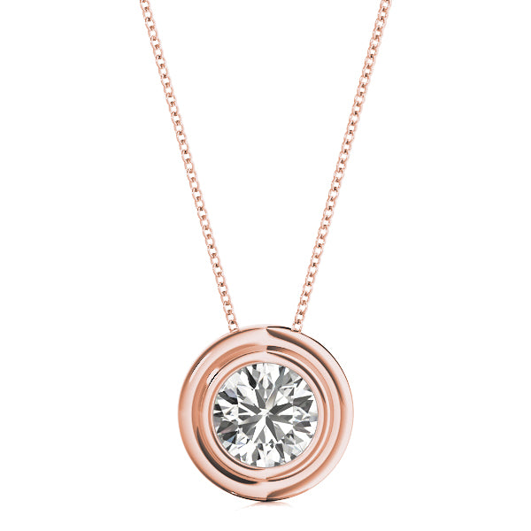 D-VVS Lab-Grown Round Cut Bezel Set Necklace Pendant