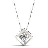 Lab-Grown Round Cut Diamond Square Shape Necklace Pendant.