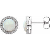 White Opal Round Bezel-Set Stud Earrings in Gold and Platinum