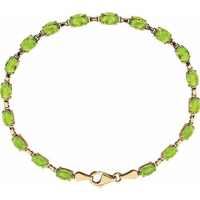 Oval Natural Peridot Line Bracelet In Gold & Platinum