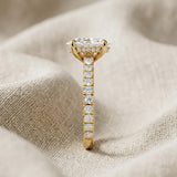 Oval 2.55ct Hidden Halo Lab Diamond Engagement Ring With Side Stones in 18K Gold