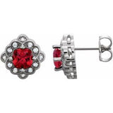 Ruby & Diamond Cushion Stud Earrings in Gold and Platinum