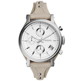 Fossil Women’s Boyfriend Chronograph Watch, Cream Leather Strap