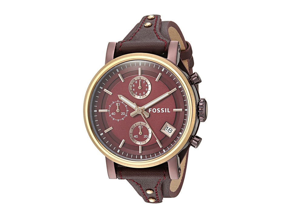 Women S Original Boyfriend ES4114 Wine Leather Quartz Fashion Watch