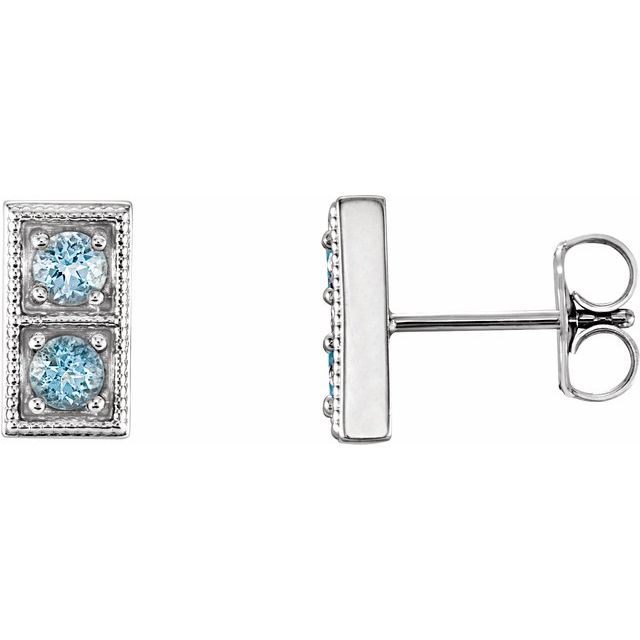 Aquamarine Round Two-Stone Stud Earrings in Gold and Platinum