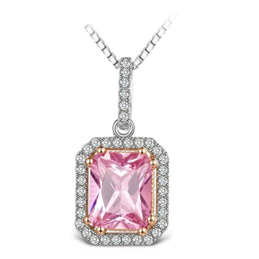 Emerald Solitaire Lab Grown Diamond Halo Pendant Necklace in Gold