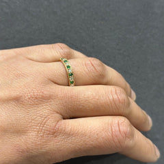 Emerald and Round Cut Natural Diamond Milgrain Eternity Band in 18K Yellow Gold