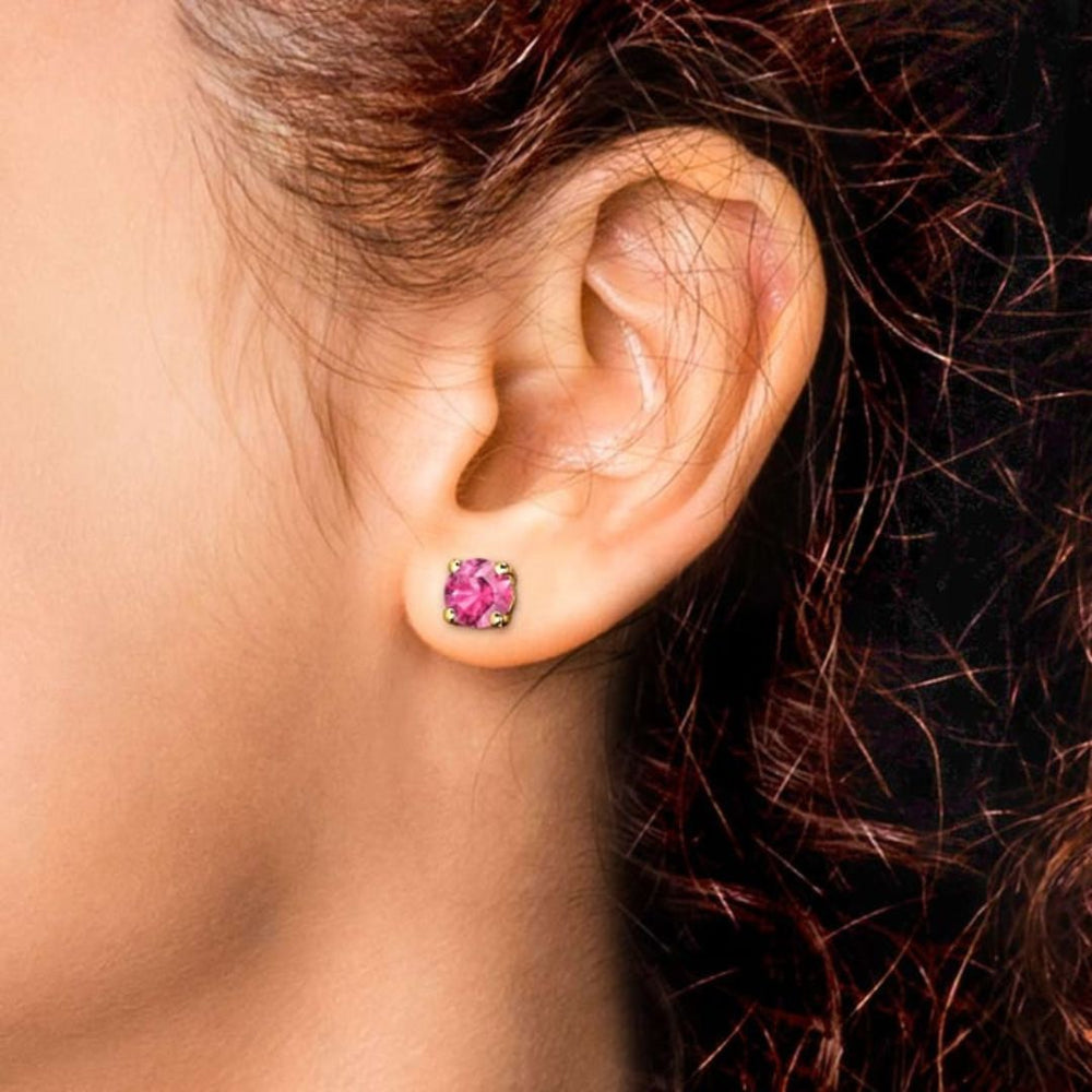 Stud Earrings with Pink Sapphire Round Solitaire