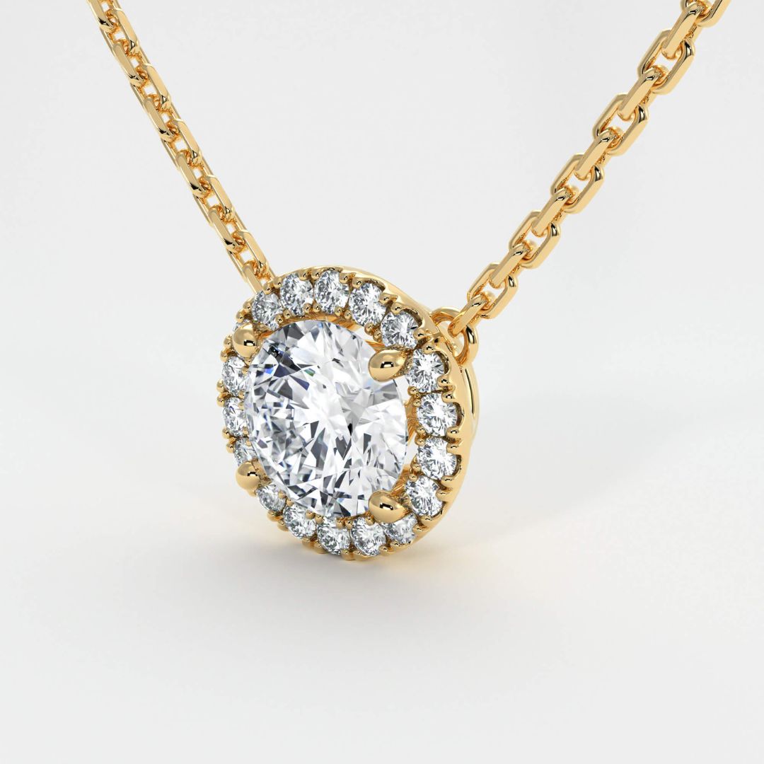 0.70Ct Round Solitaire Lab Grown Diamond Halo Pendant Necklace in Gold