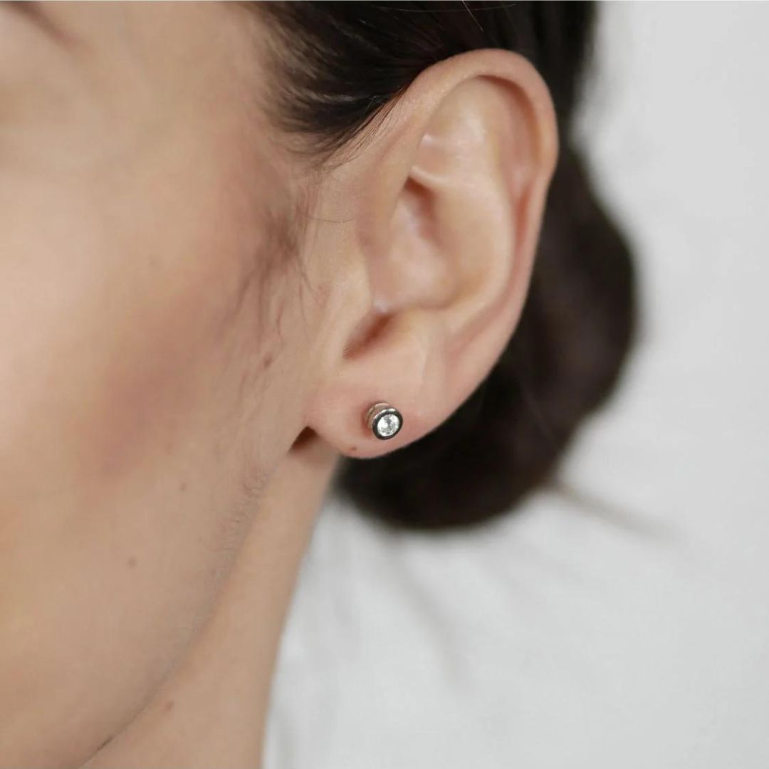Lab Grown Diamond Bezel Set Solitaire Studs Earrings in White Gold