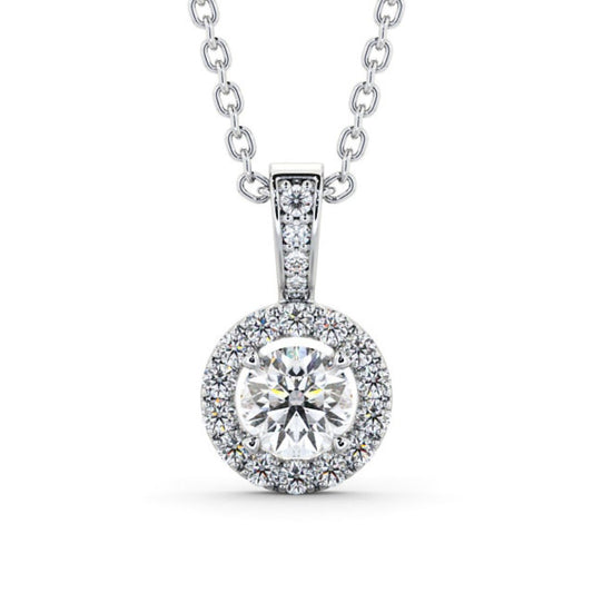 0.70Ct Round Solitaire Lab Grown Diamond Halo Pendant Necklace in Gold
