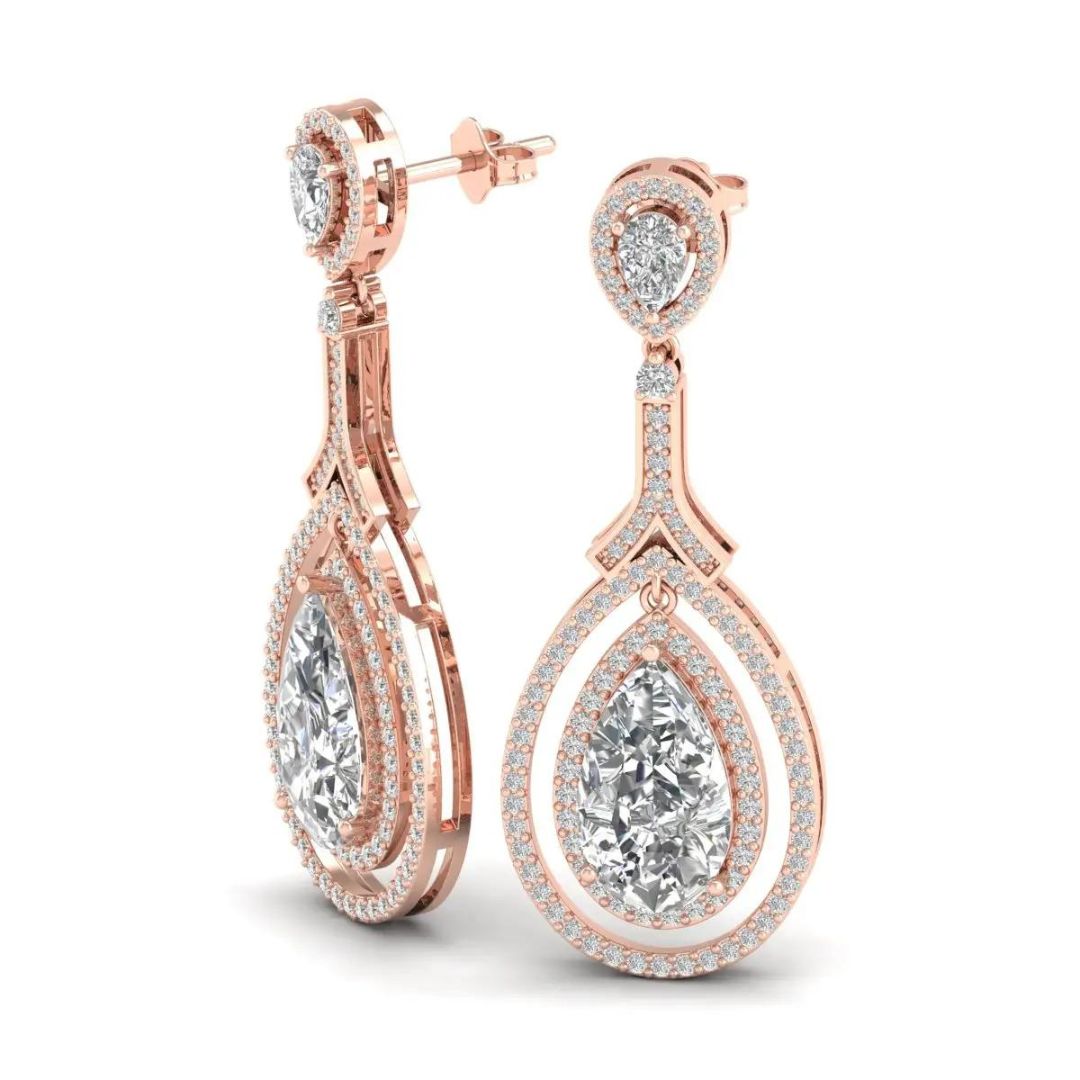 6.00Ct Lab Grown Diamond Pear Drop Dangle Earrings in Rose Gold