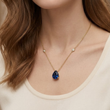 Astra 3.20ct Lab Grown Sapphire and Pear Cut Diamond Solitaire Necklace in 18K Gold Vermeil