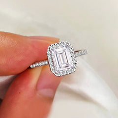 1.00Ct Emerald Cut Lab Grown Diamond Solitaire Halo Engagement Ring in Platinum