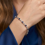 Blue Sapphire and 0.17ct Lab Grown Diamond Claw Set Tennis Bracelet in 925 Sterling Silver