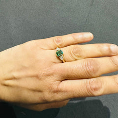 Lab Grown Diamond Trilogy Engagement Ring in 18K Yellow Gold | Emerald and Shield Cut