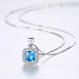 2.00Ct Blue Topaz and Lab Diamond Solitaire Cushion Necklace Pendant in Gold