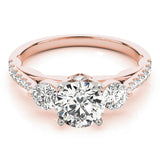 Round-Cut Three-Stone Lab-Diamond Ring with Pave and Four-Prong Setting