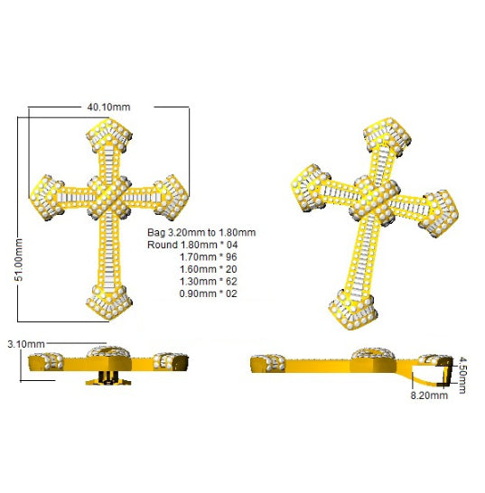 2.00ct – 9.00ct Diamond Multi-Cut Design Iced-Out Cross Pendant in 9k and 18k Gold