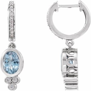 Aquamarine & Diamond Oval Bezel-Set Hoop Earrings in Gold and Platinum