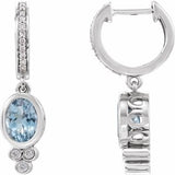 Aquamarine & Diamond Oval Bezel-Set Hoop Earrings in Gold and Platinum