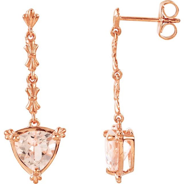 Pink Morganite Trillion Stud Earrings in Gold and Platinum