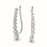 Graduated Diamond Ear Climber Earrings in White Gold | Modern Style