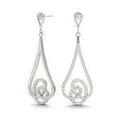 Abstract Diamond Drop Earrings in White Gold | Teardrop Swirl Design