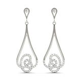 Abstract Diamond Drop Earrings in White Gold | Teardrop Swirl Design