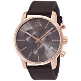 Calvin Klein City Men's Watch – Rose Gold Case, Grey Dial & Brown Leather Strap