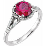 Round Lab-Grown Ruby Halo Ring with Diamond Accents in White Gold