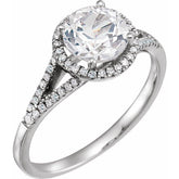 Round Lab-Grown White Sapphire & Diamond Halo Ring in White Gold