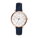 Fossil Jacqueline Women’s Watch, Rose-Tone Case & Blue Leather Strap