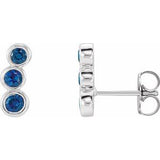 Blue Sapphire Round Three-Stone Ear Climber Earrings in Gold and Platinum